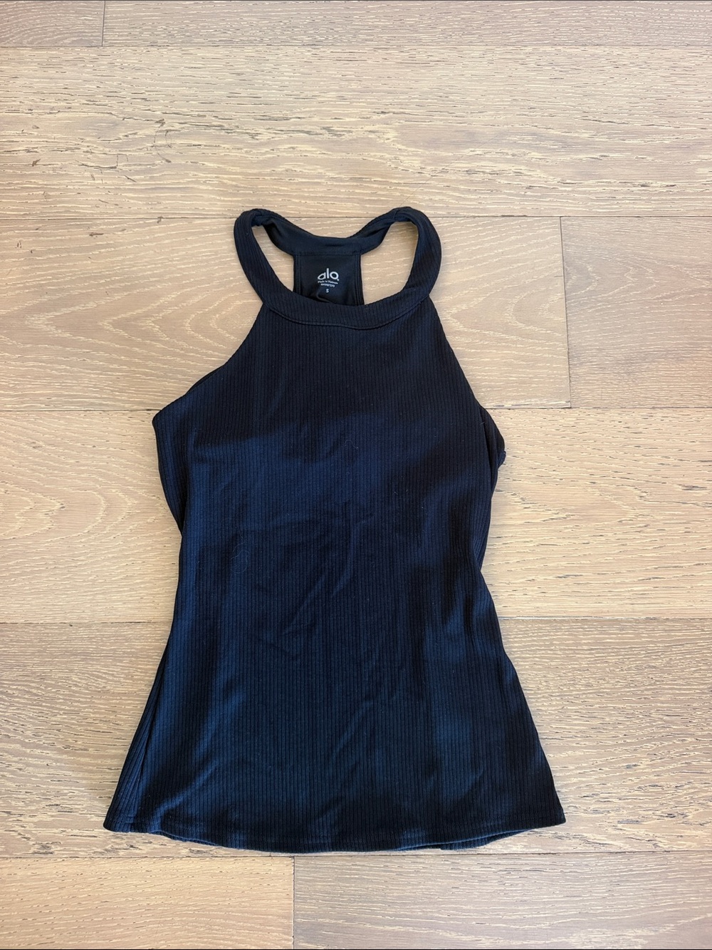 ALO Yoga Black Ribbed High-Neck Racerback Tank Built in Bra